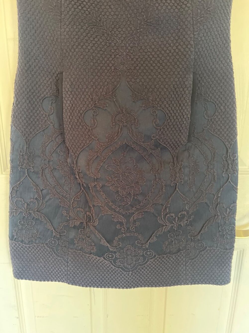 Ted Baker Zalad Jacquard Navy Blue Sheath Mini Dress Sleeveless Pockets 1/4 - Picture 3 of 11